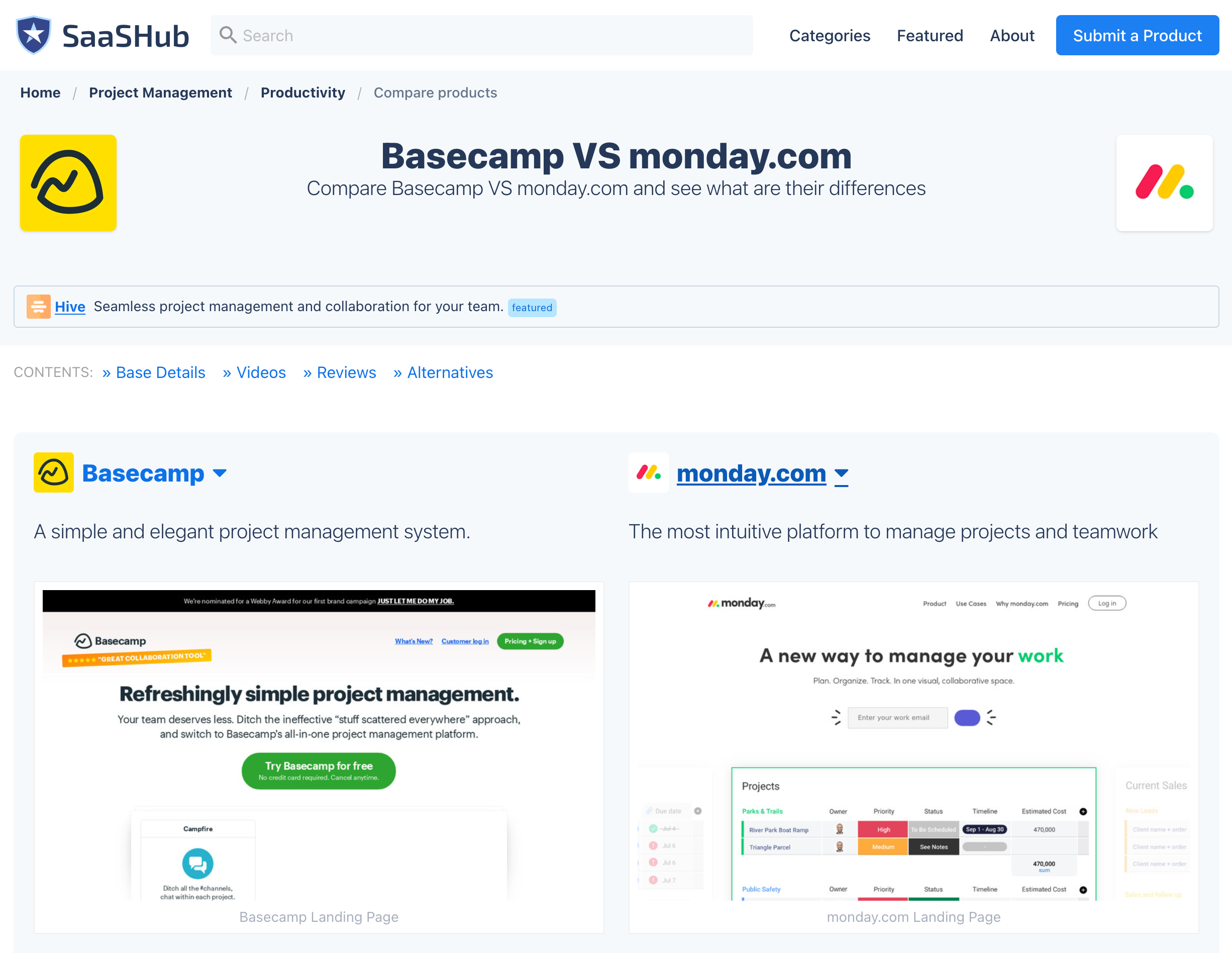 Compare Products page
