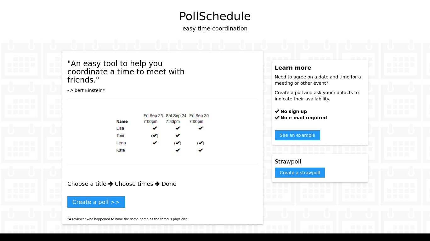 PollSchedule Landing page