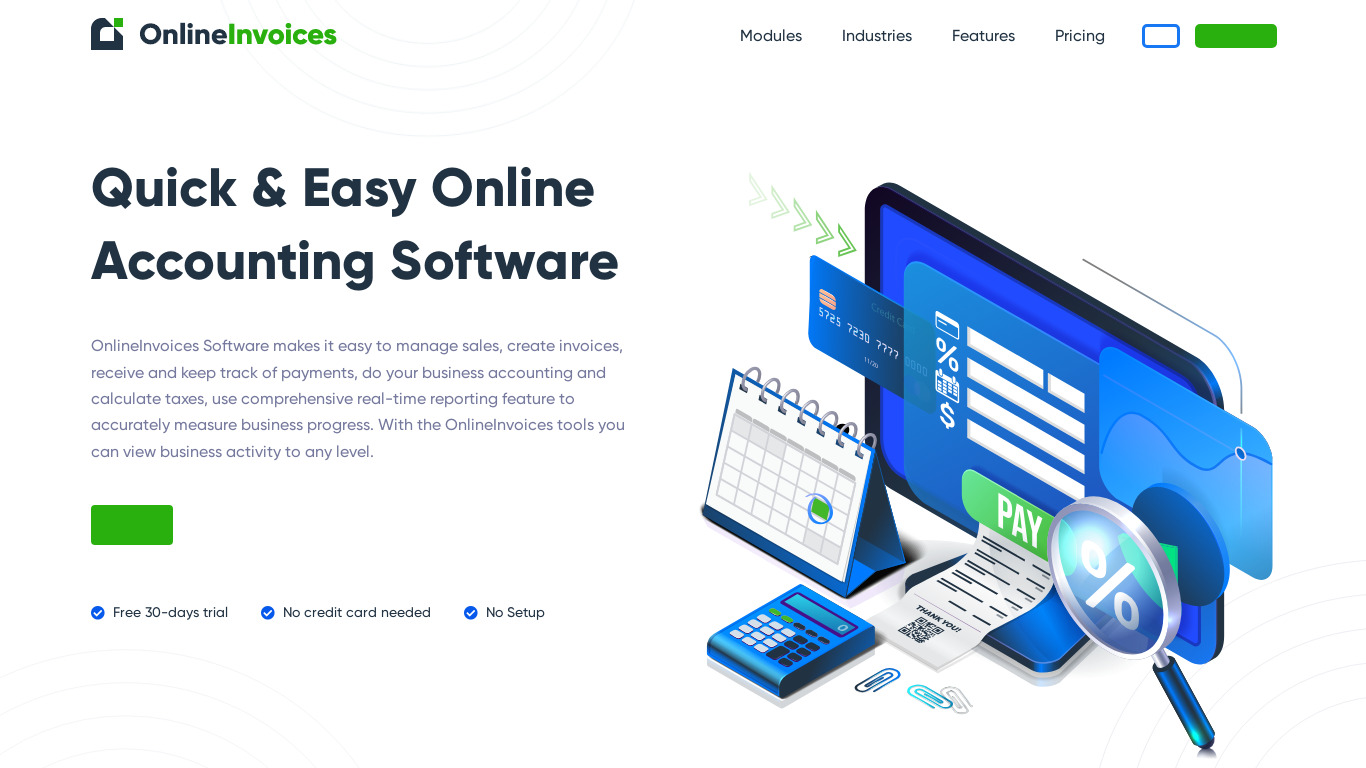 Online Invoices Landing page
