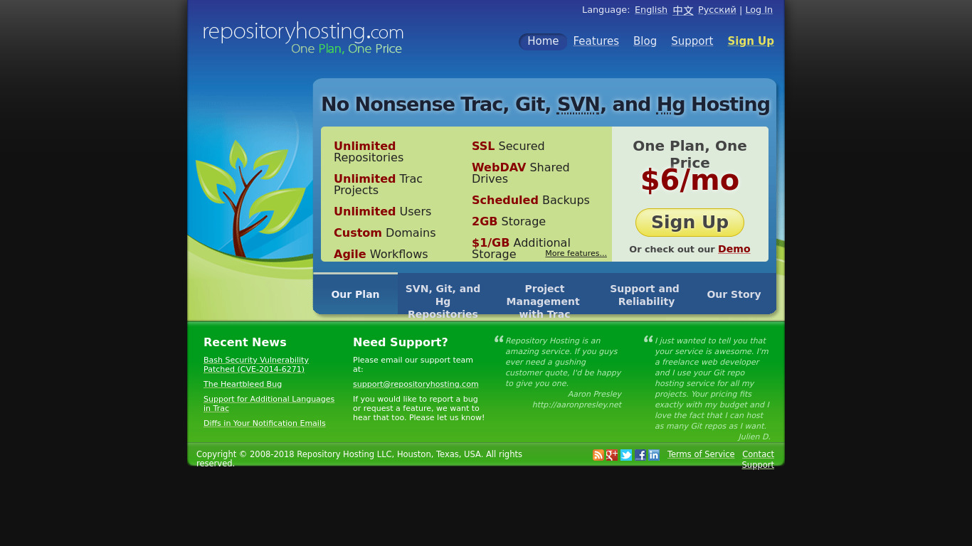 Repository Hosting Landing page