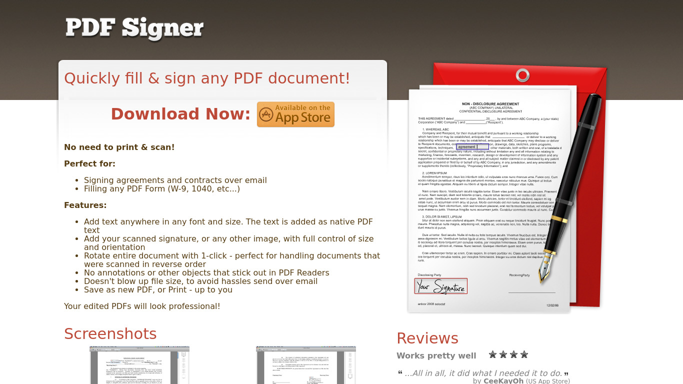 PDF Signer Landing page