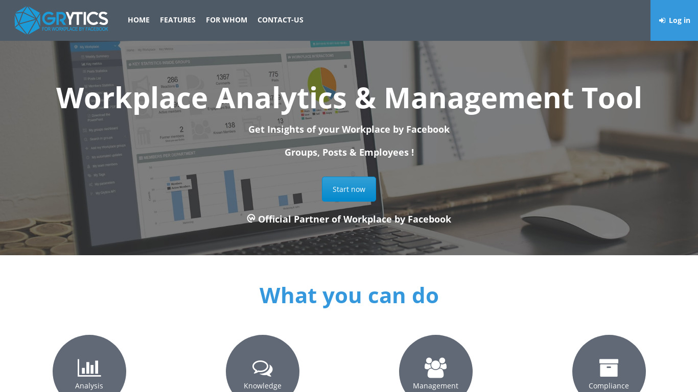 Grytics for Workplace Landing page