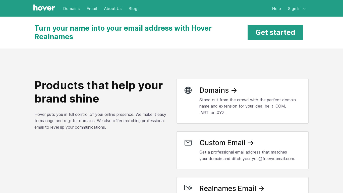 Hover Landing page