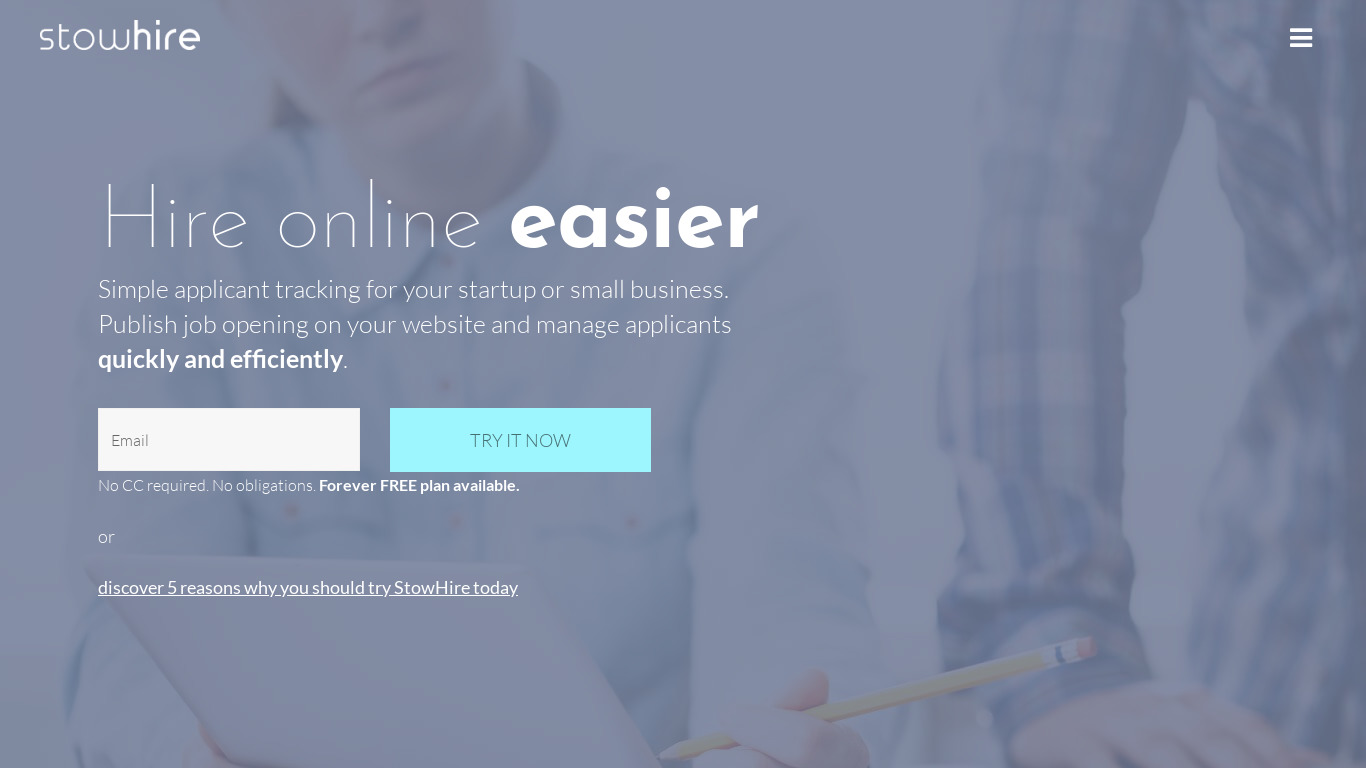 StowHire Landing page