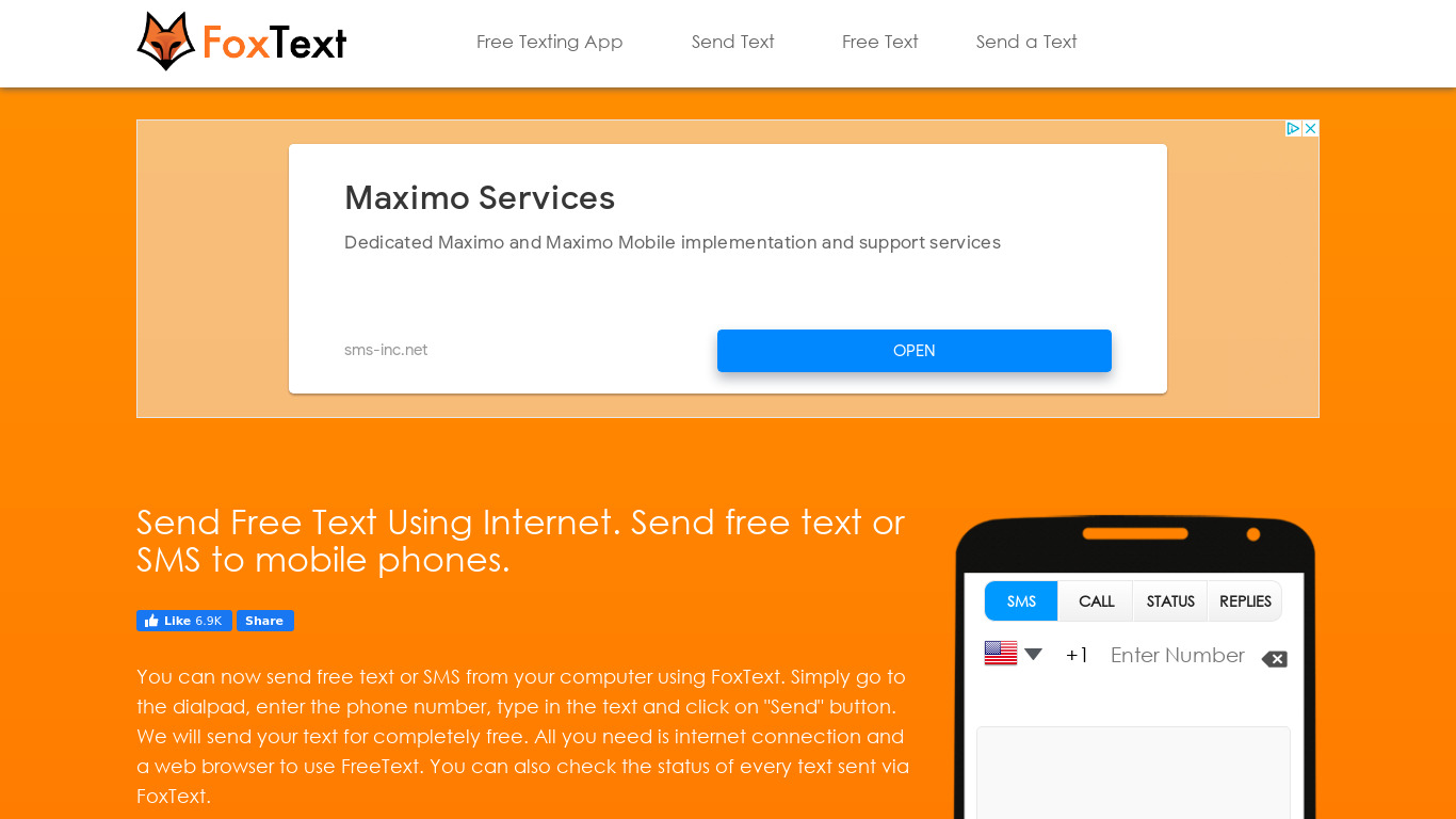 FoxText Landing page