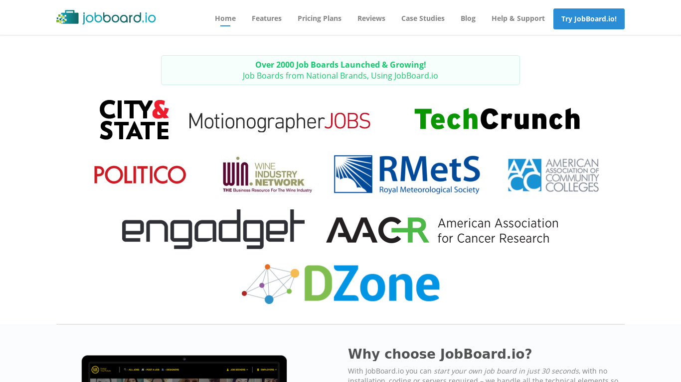 JobBoard.io Landing page