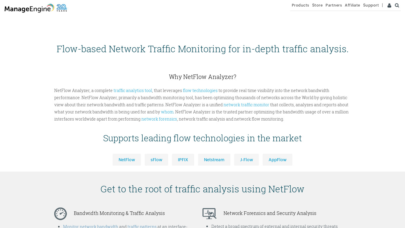 ManageEngine NetFlow Analyzer Landing page