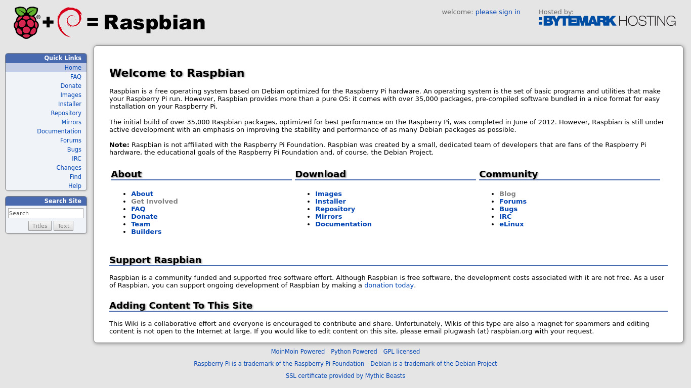 Raspbian Landing page