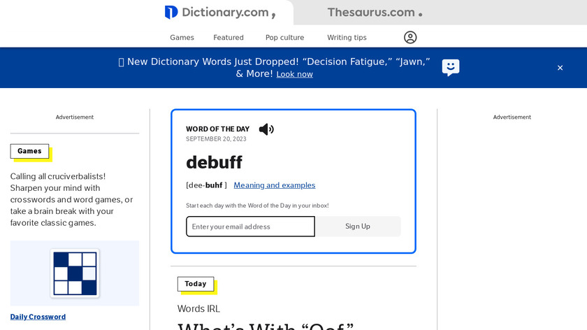 Dictionary.com Landing Page