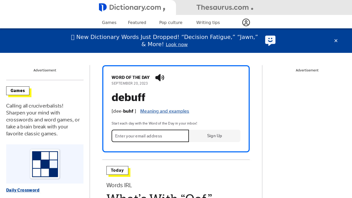 Dictionary.com Landing page