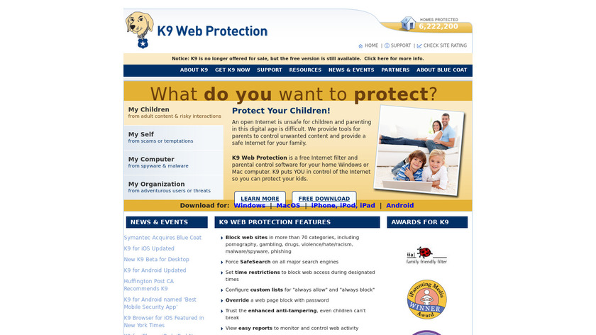 K9 Web Protection Landing Page