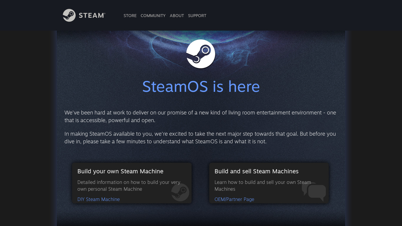 SteamOS Landing page