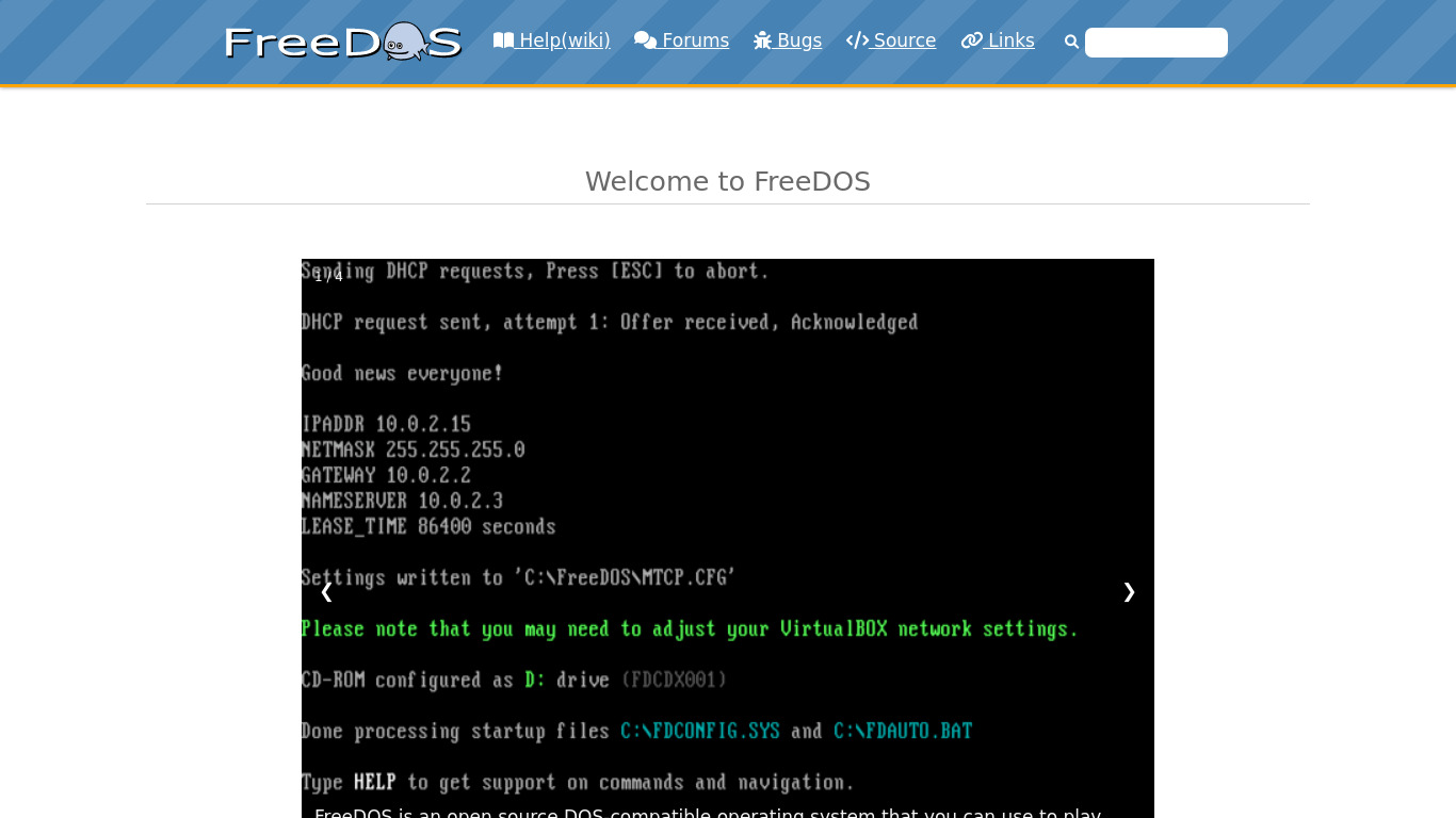 FreeDOS Landing page