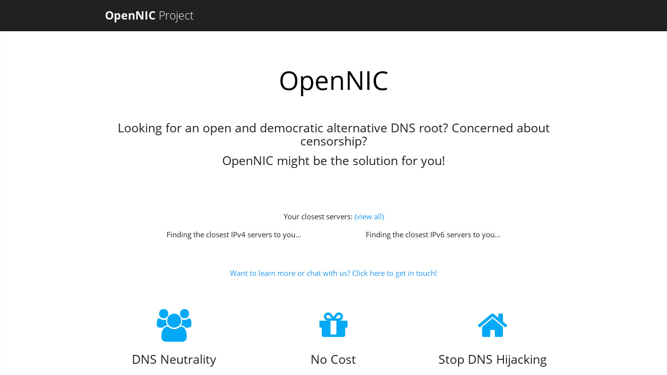 OpenNIC Landing page