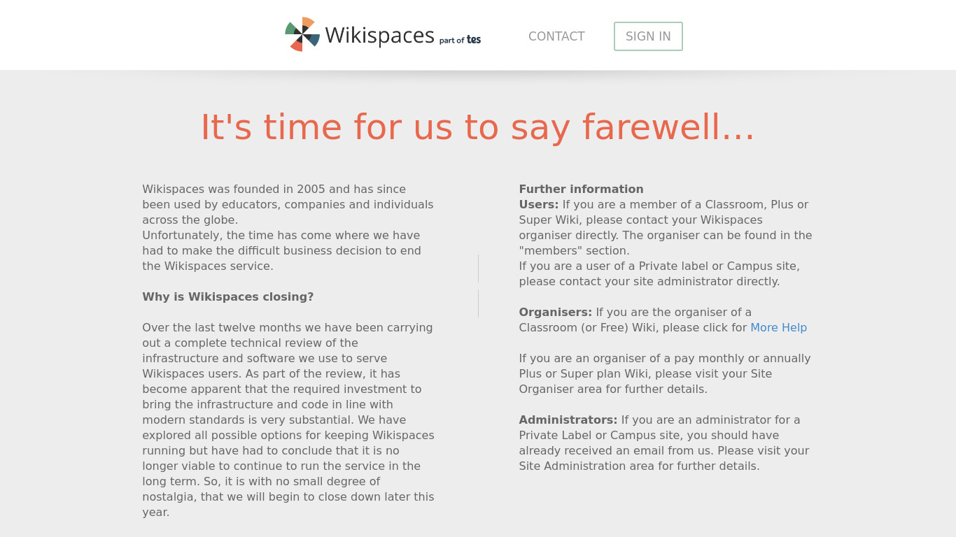 Wikispaces Landing page