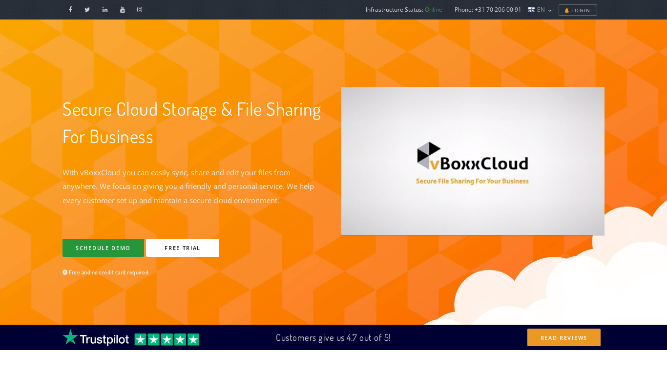 vBoxxCloud Landing page