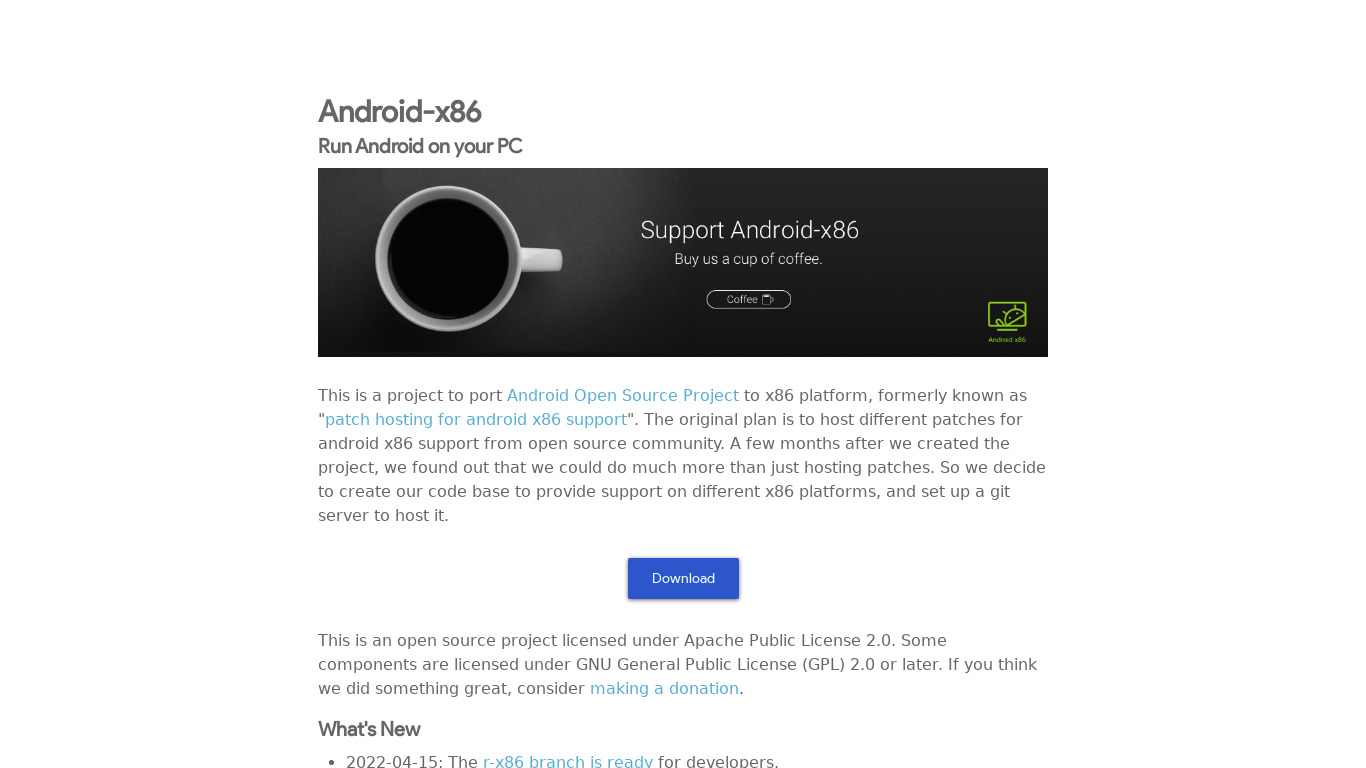 Android-x86 Landing page