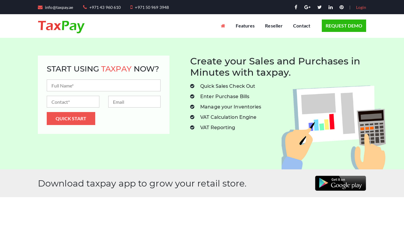 Taxpay.ae Landing page