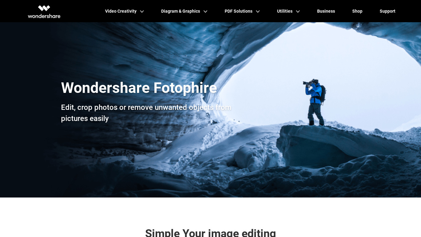Wondershare Fotophire Landing page