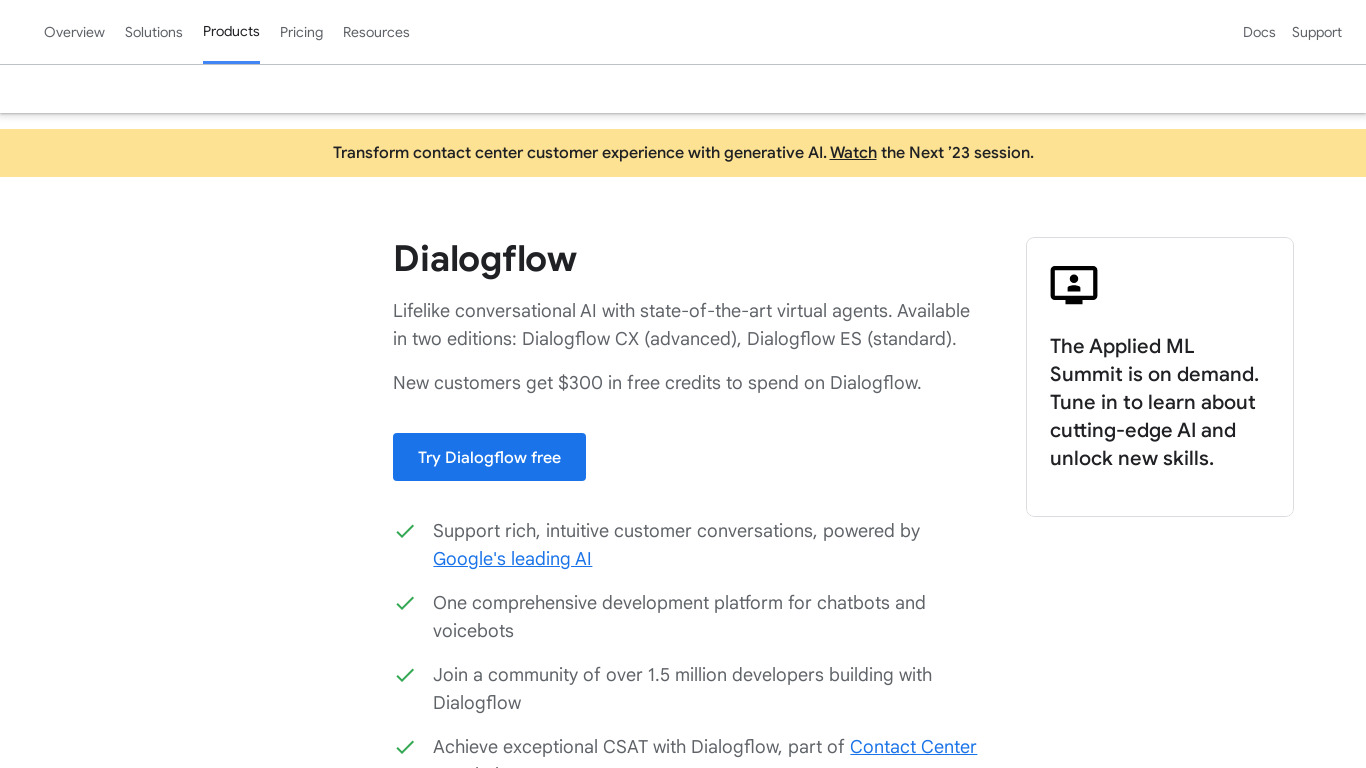 Dialogflow Landing page