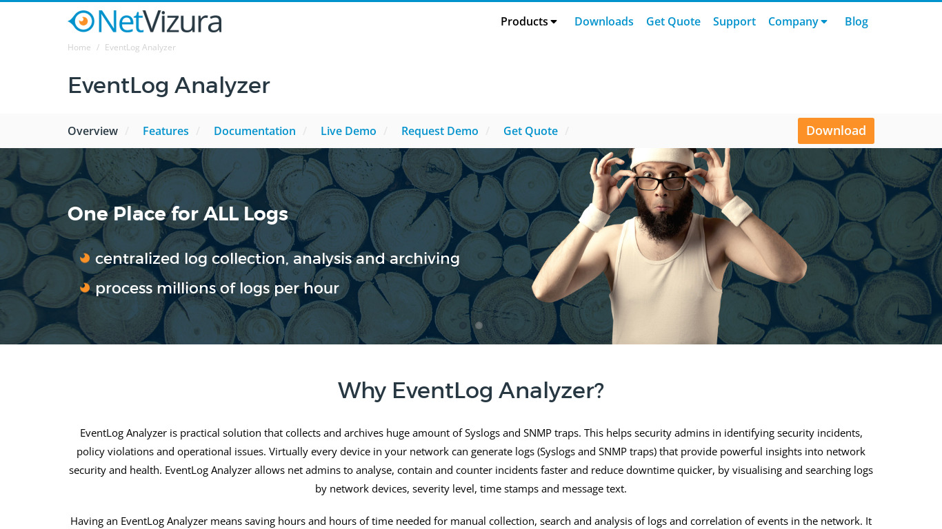 NetVizura EventLog Analyzer Landing page