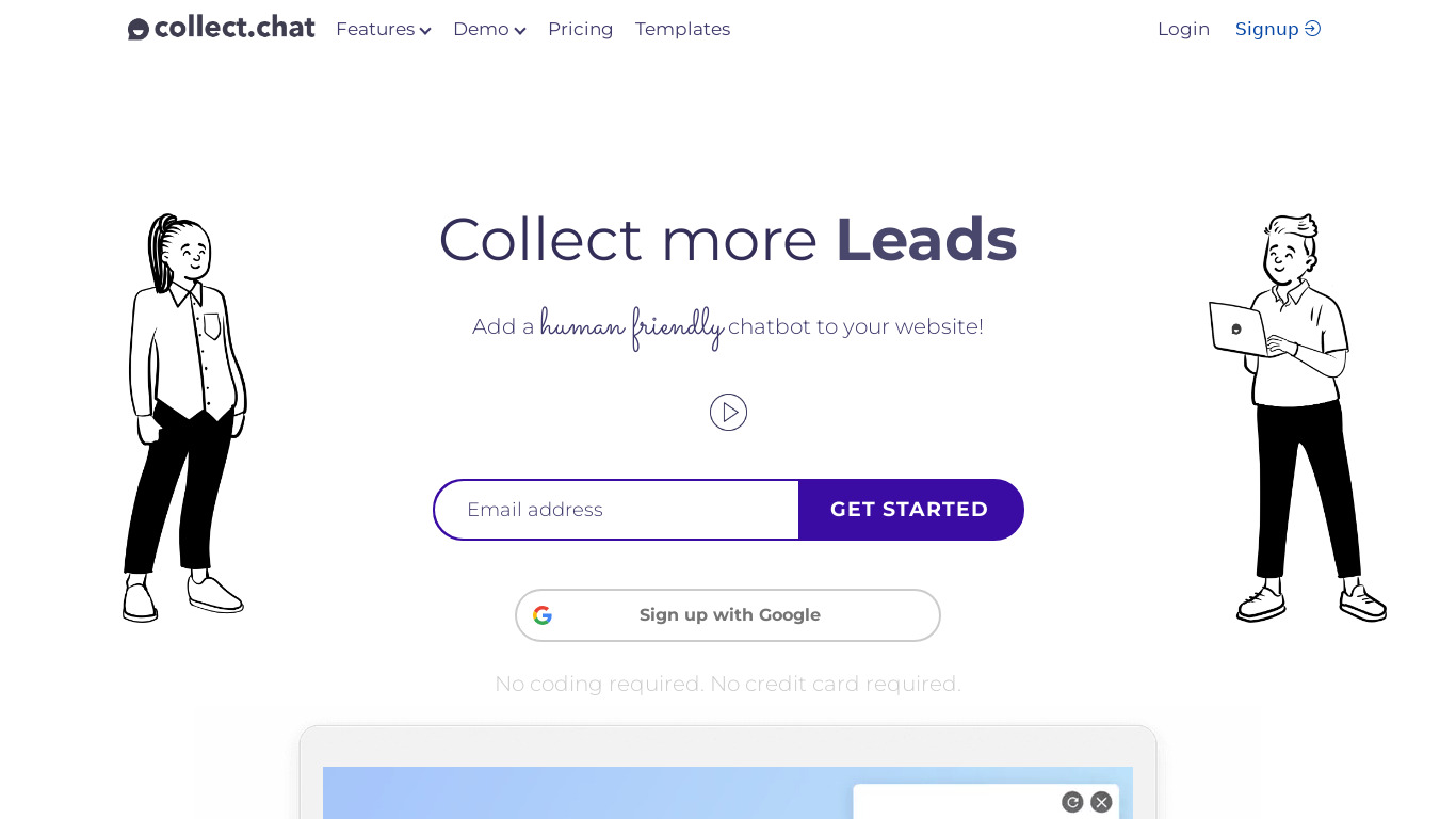 Collect.chat Landing page