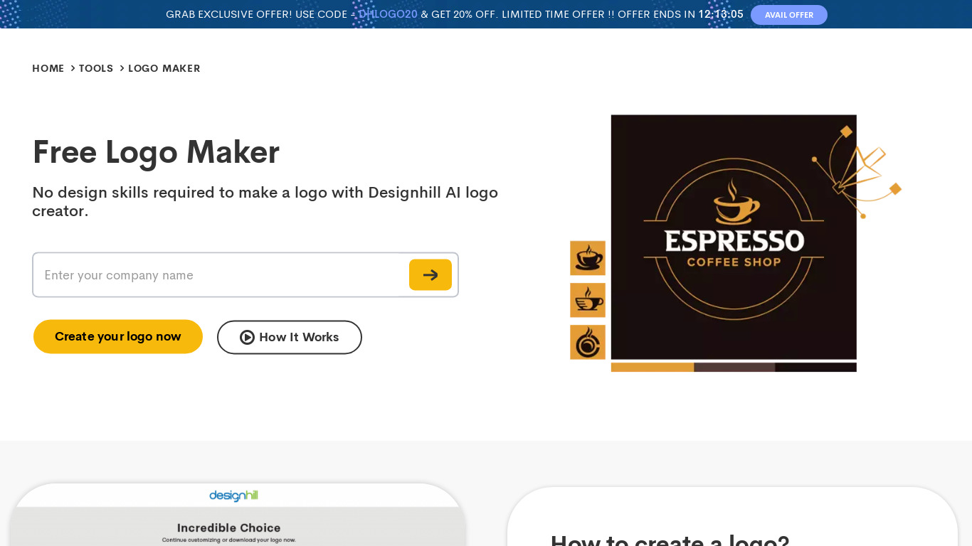 DesignHill Logo Maker Landing page