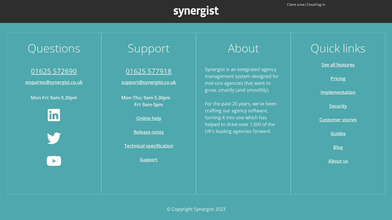 Synergist Landing page