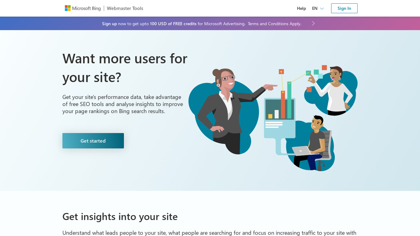 Bing Webmaster Tools Landing page