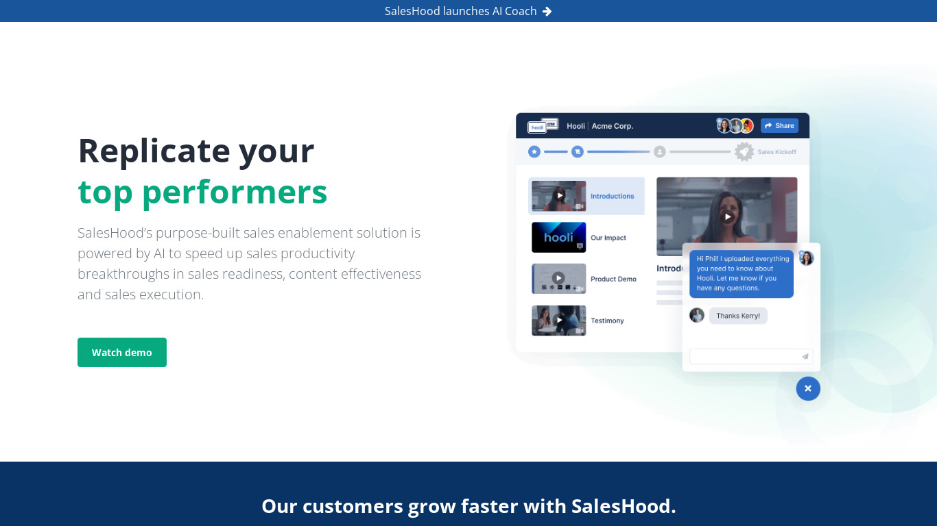 Saleshood Landing page