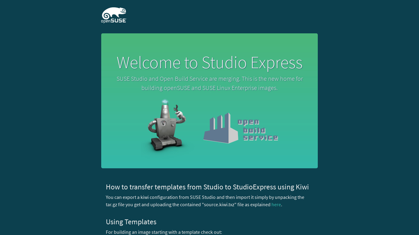 SUSE Studio Landing page