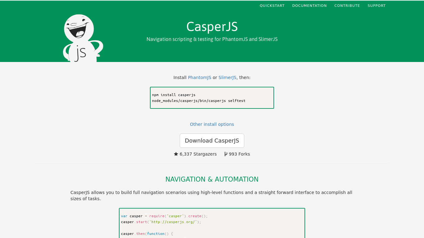 CasperJS Landing page
