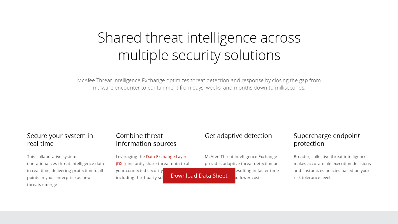 McAfee Threat Intelligence Exchange Landing page