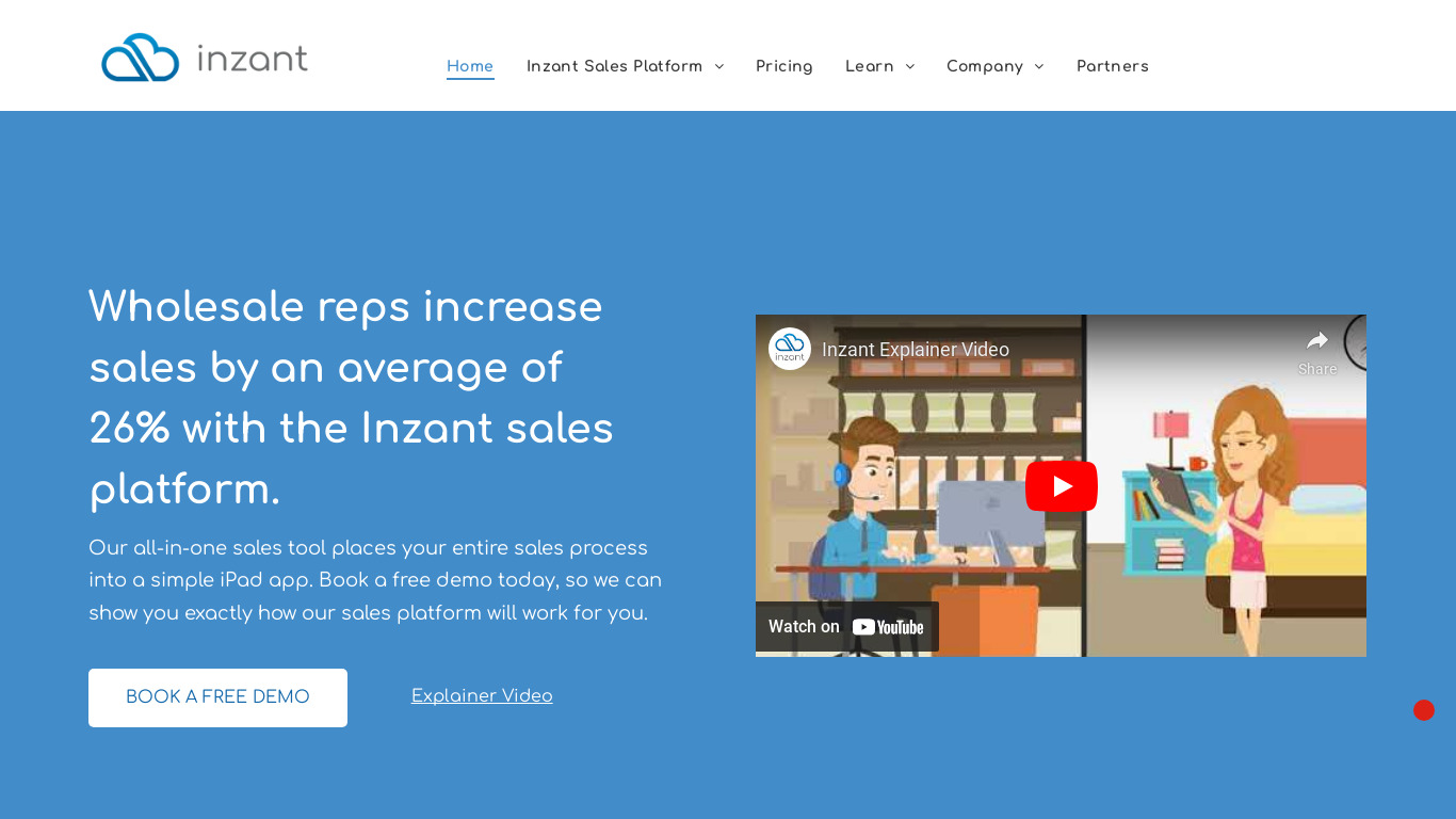 Inzant Sales Landing page