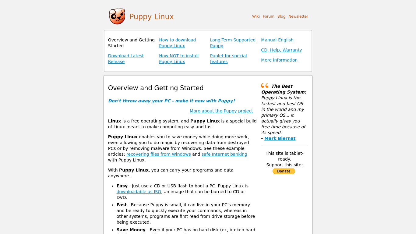 Puppy Linux Landing page