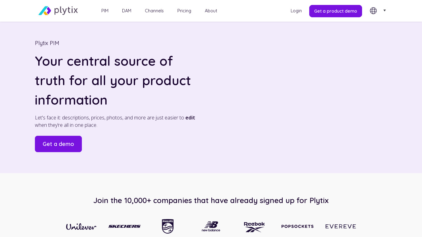 Plytix Landing page