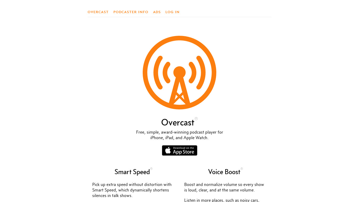 Overcast Landing page