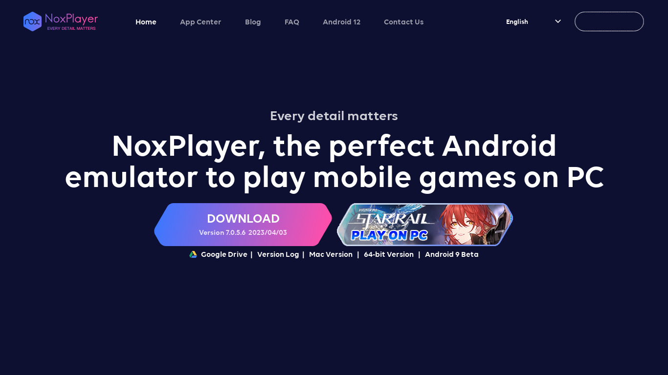 Nox App Player Landing page