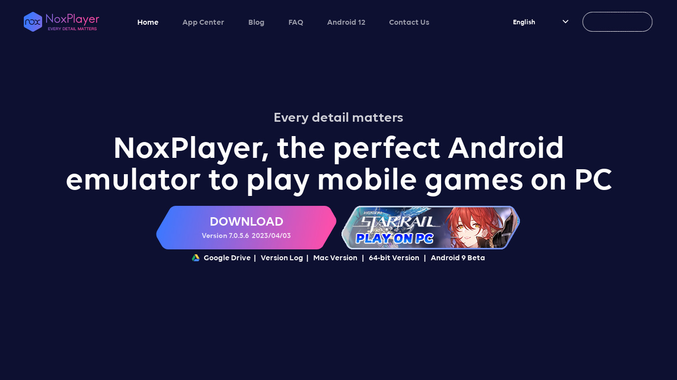 NoxPlayer Landing page