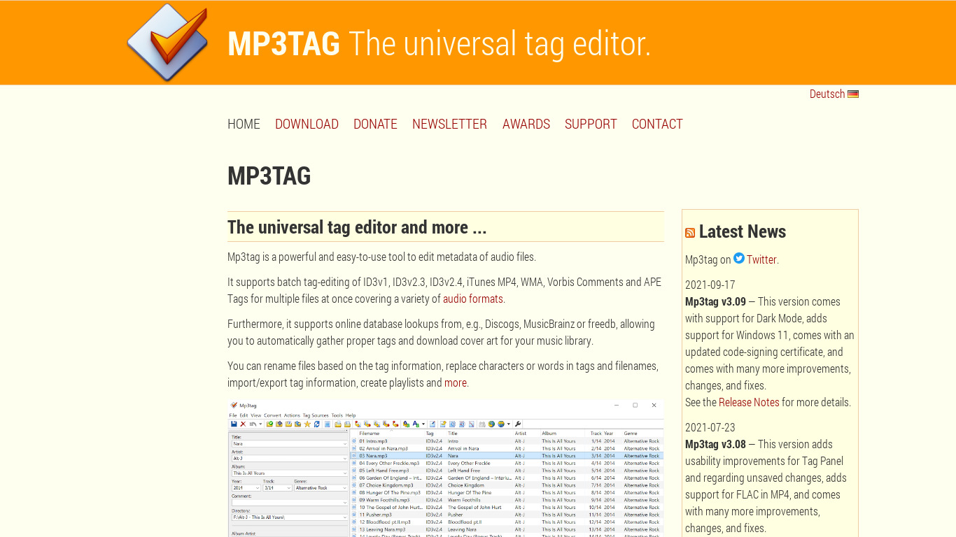 Mp3tag Landing page