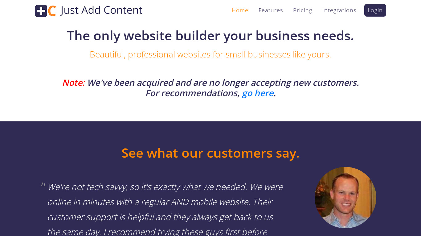 Just Add Content Landing page