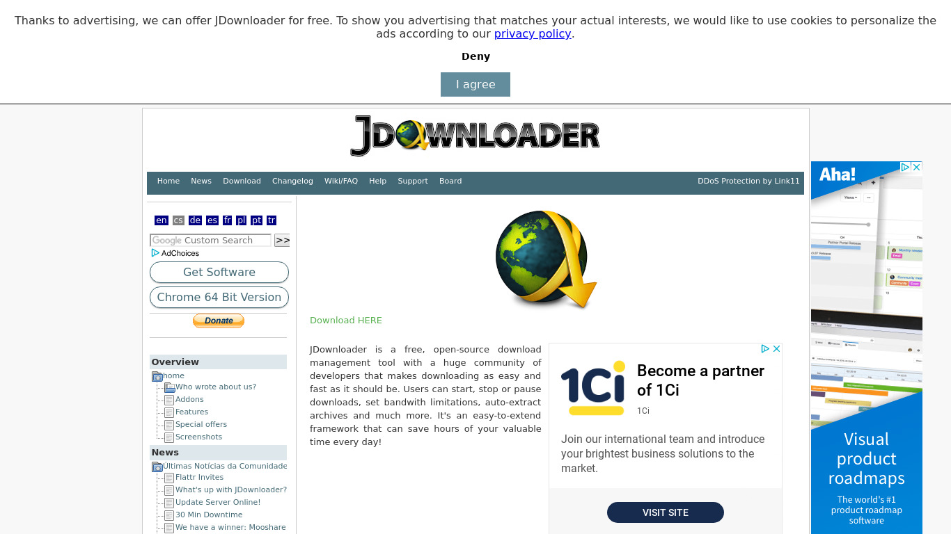 JDownloader Landing page