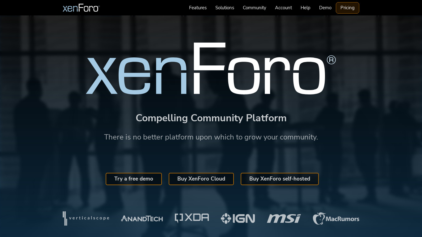 XenForo Landing page