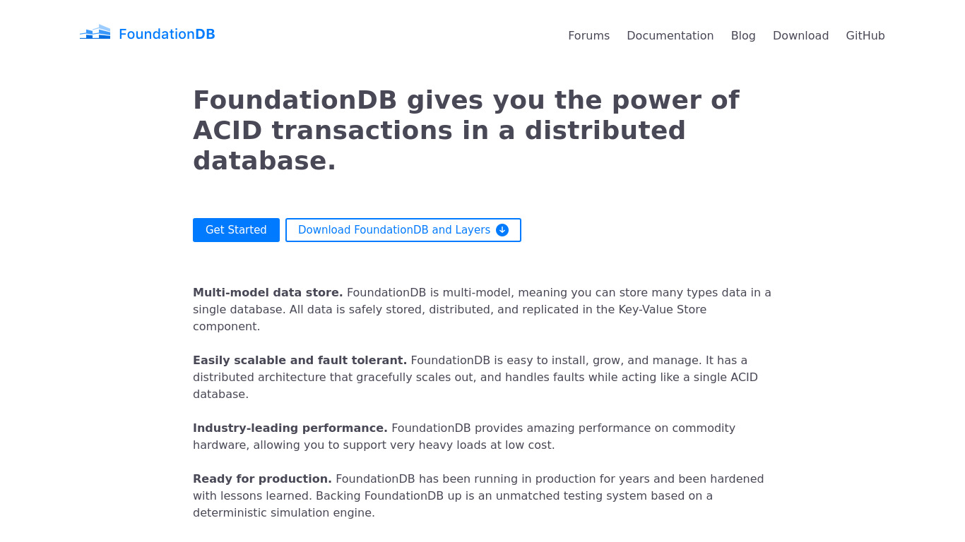 FoundationDB.org Landing page