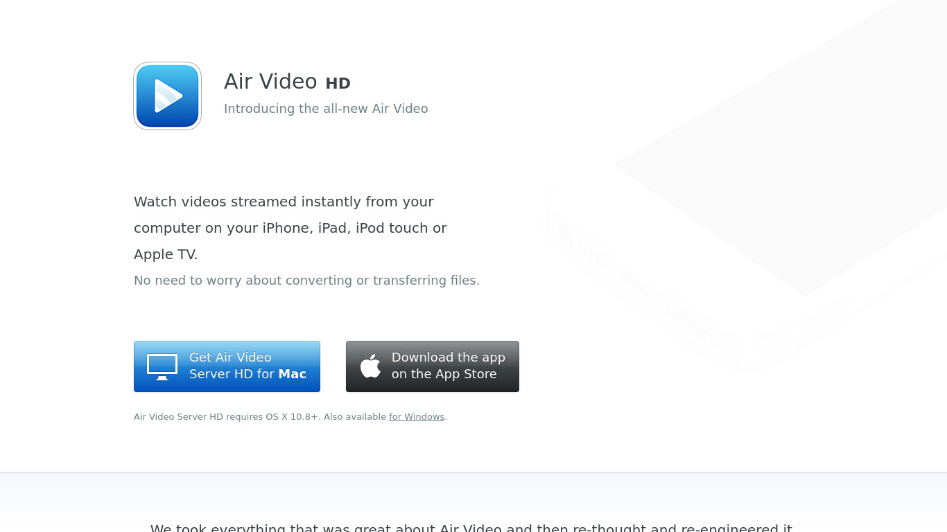 Air Video HD Landing page