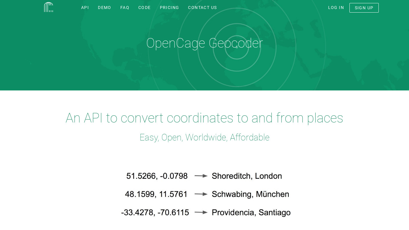 OpenCage Geocoder Landing page