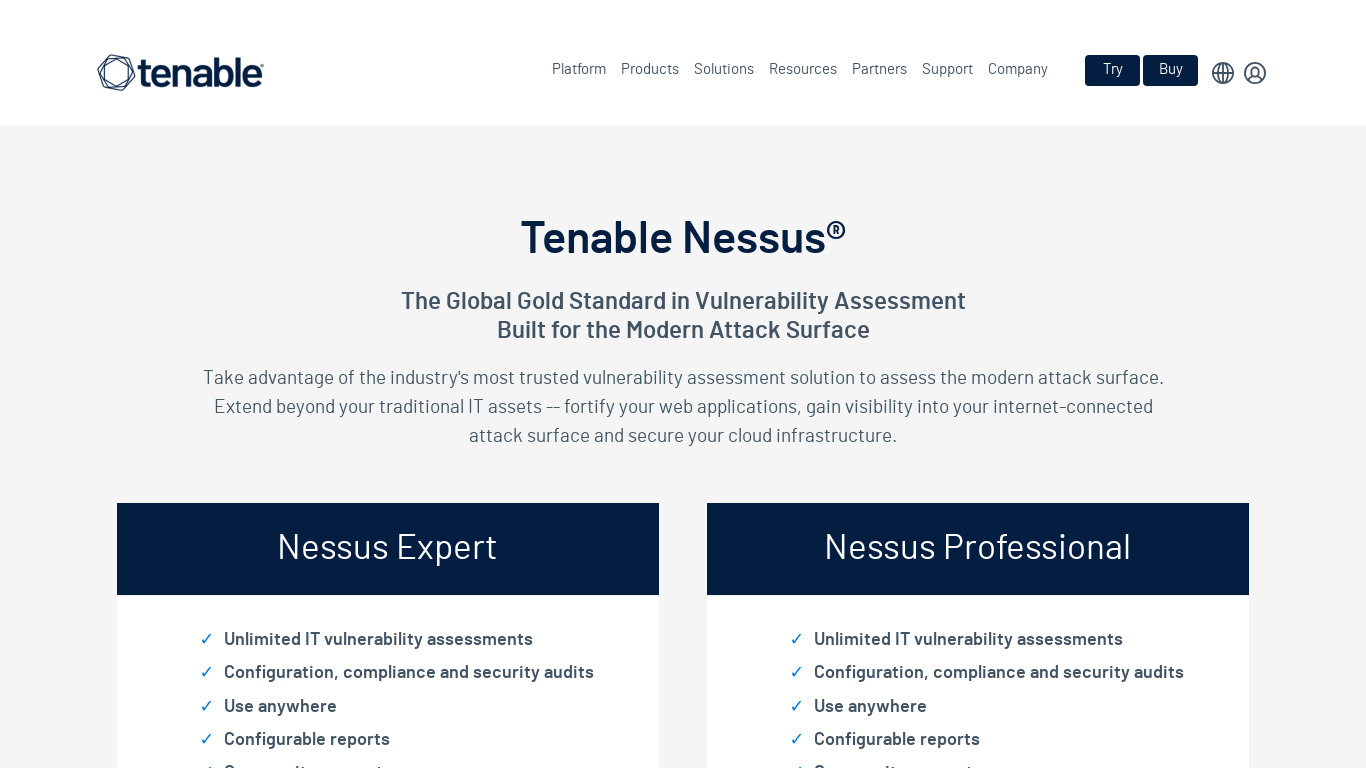 Nessus Landing page