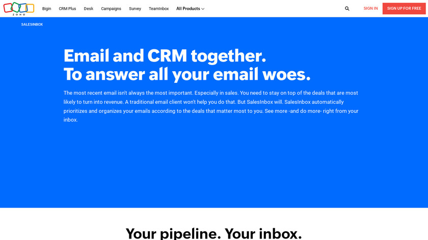 Zoho SalesInbox Landing Page