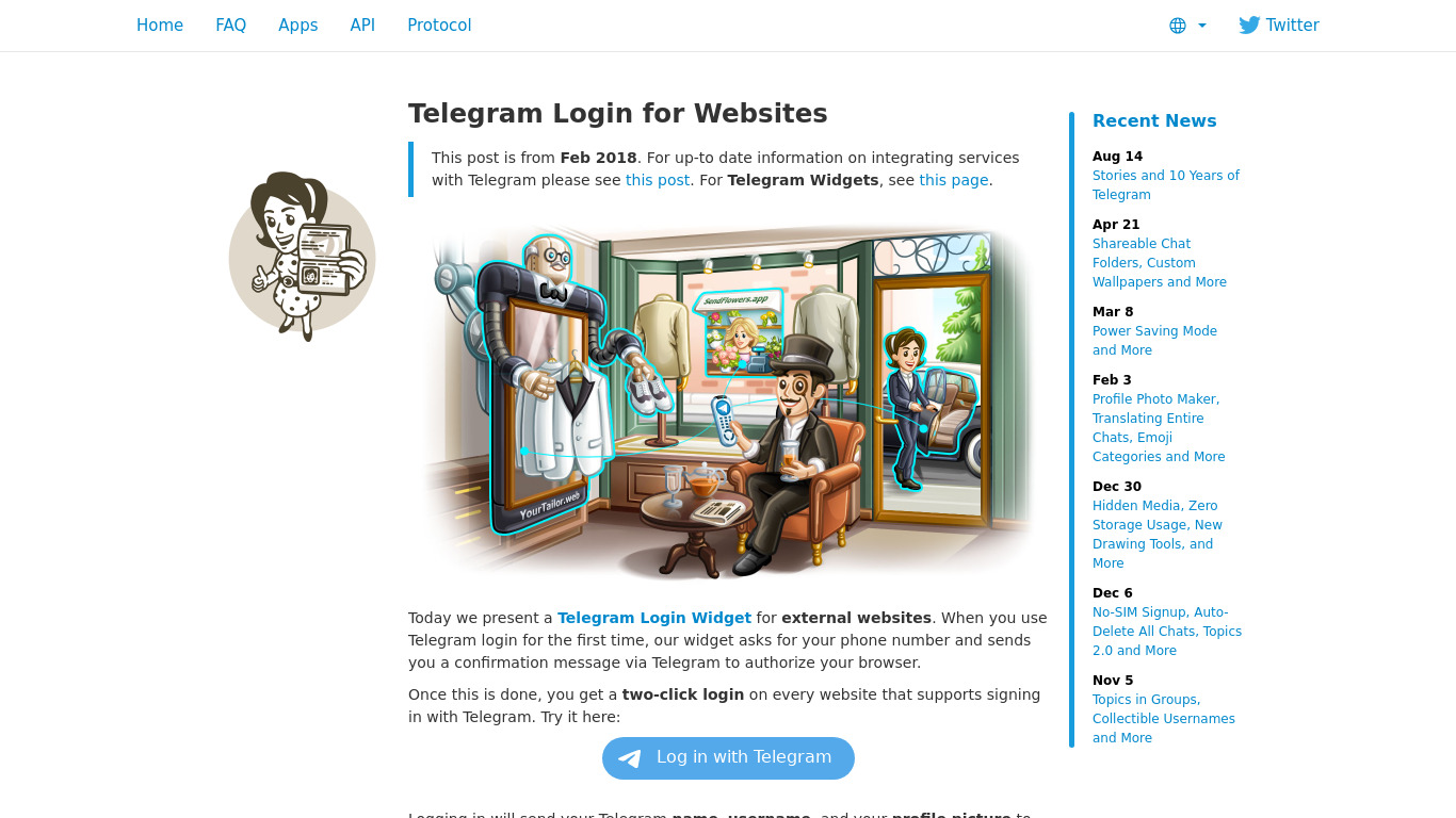 Telegram Login Widget Landing page