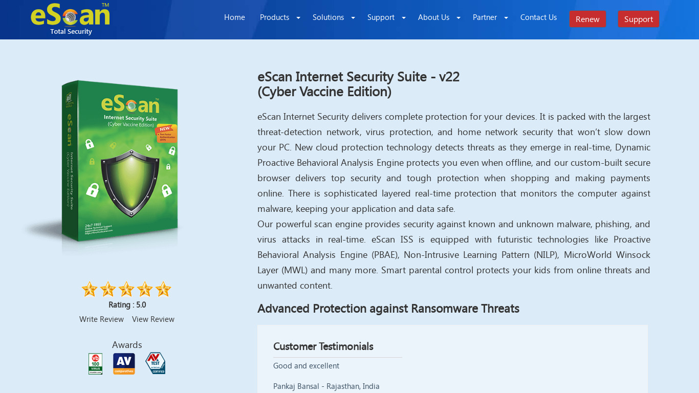 eScan Internet Security Suite Landing page